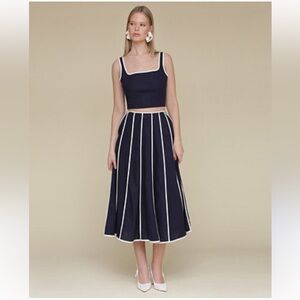 Camila Coehlo Contrast-Trim Linen-Blend Crop Top & Midi Skirt NWT
